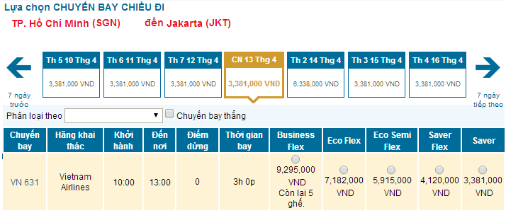 vé máy bay Vietnam Airlines đi Jakarta