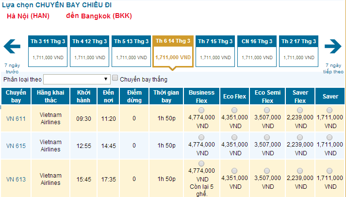 vé máy bay Vietnam Airlines đi Bangkok