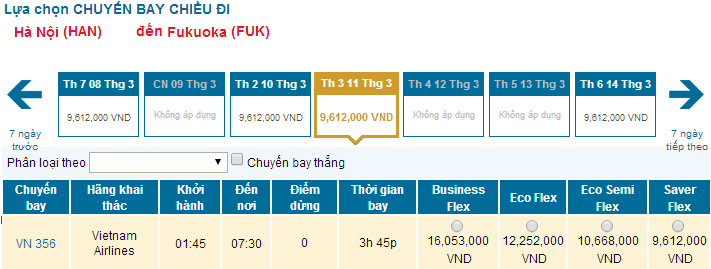 vé máy bay Vietnam Airlines đi Fukuoka