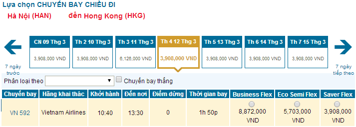 vé máy bay Vietnam Airlines đi Hong Kong