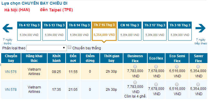 vé máy bay Vietnam Airlines đi Taipei
