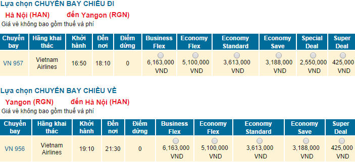 vé máy bay Vietnam Airlines đi Yangon