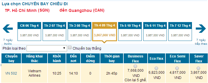 Vé máy bay Vietnam Airlines đi Guangzhou