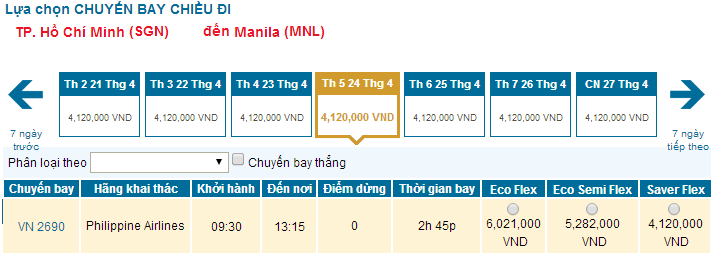 vé máy bay Vietnam Airlines đi Manila