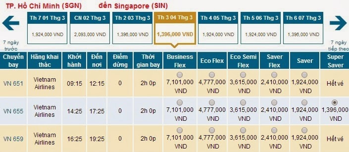 vé máy bay Vietnam Airlines đi Singapore